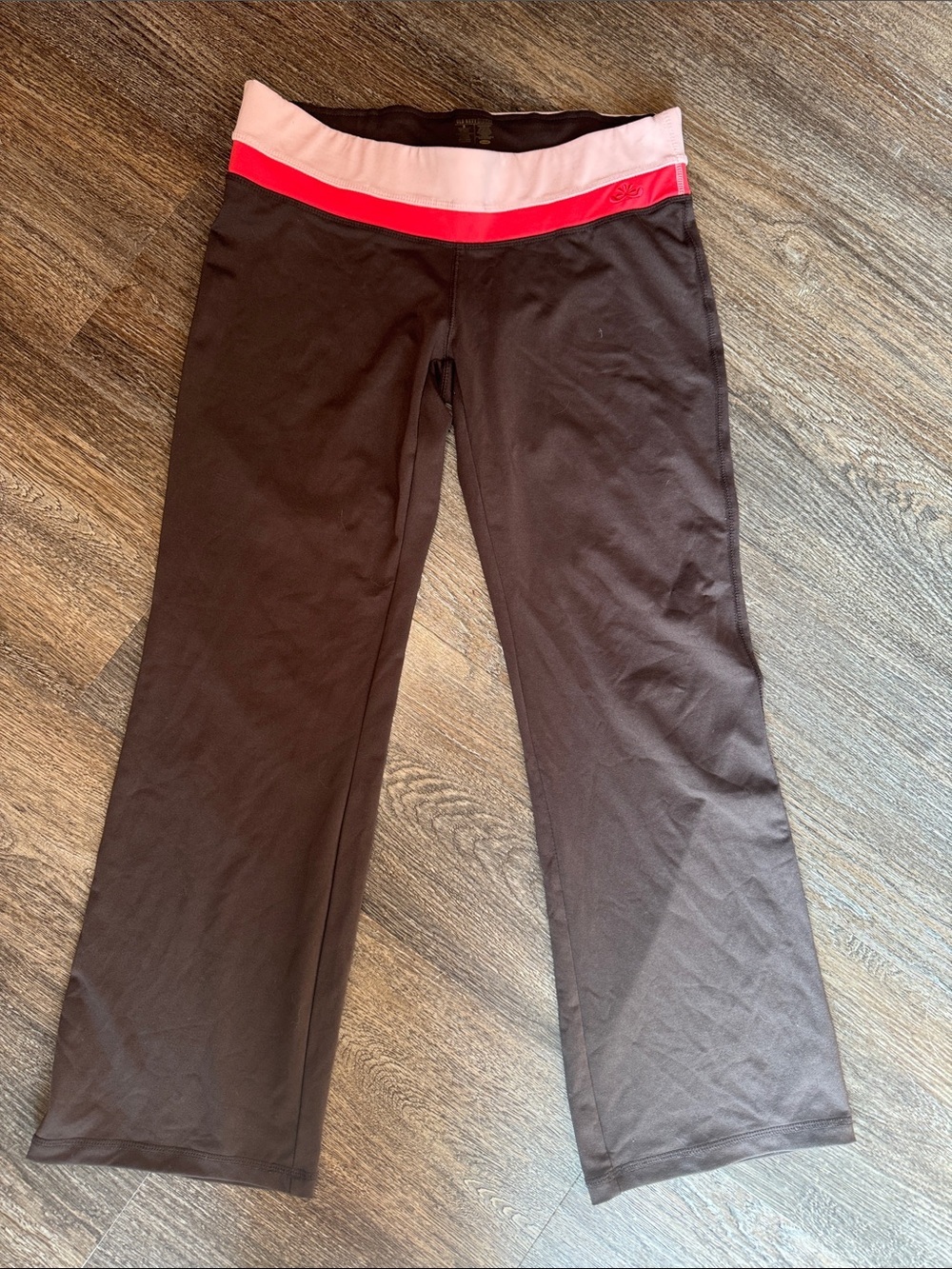 Vintage Y2K 2006 Old Navy Brown Yoga Pants Pink Waistband Flare Leggings Small